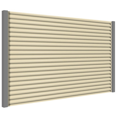 Секция забора жалюзи из ламелей еврожалюзи RAL1015 Слоновая Кость с металлическими столбами